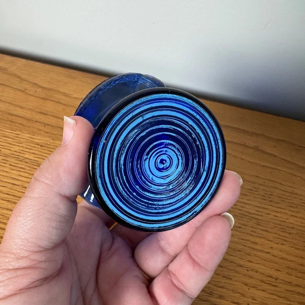 Cobalt Blue Textured‎ Glass Top Hat Ashtray Candy Dish Trinket Holder